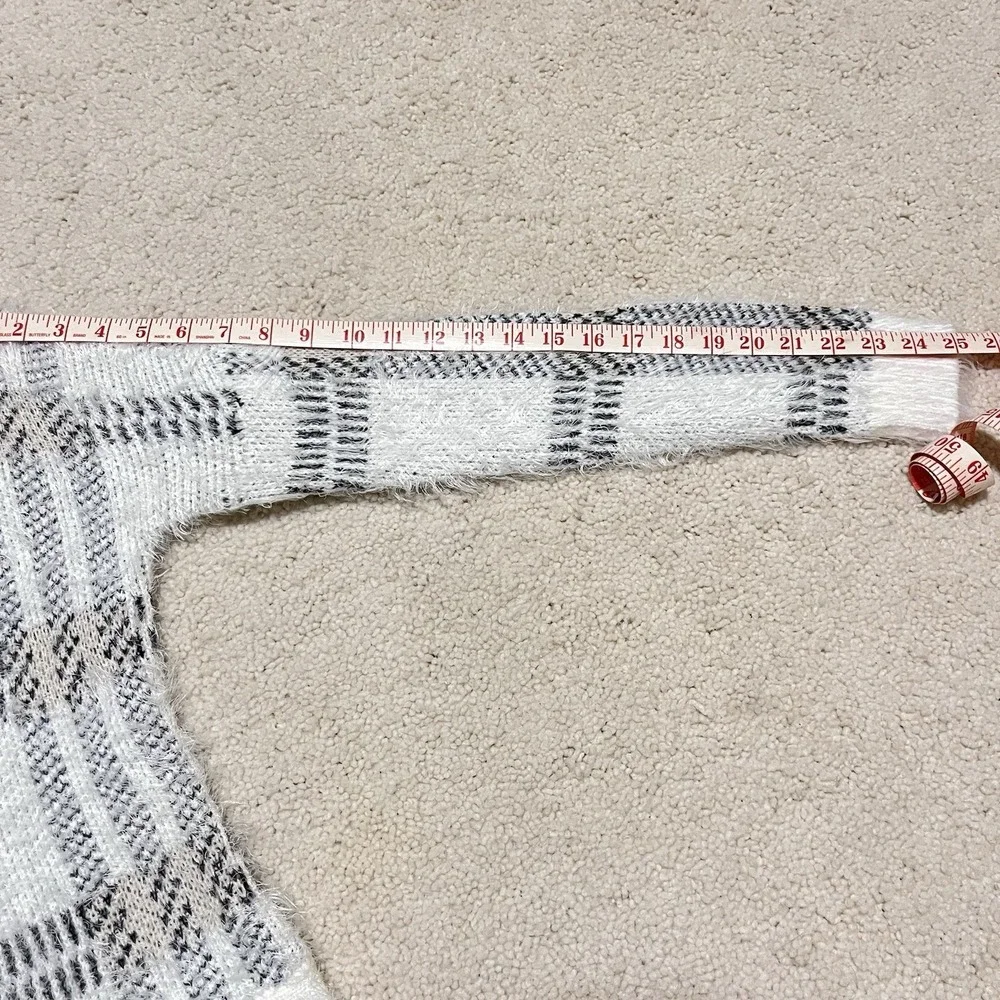Sanctuary Women's Striped Plaid White Black‎ Soft Pullover Sweater Size XS